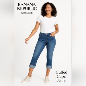 Banana Republic Women's Cuffed Capri Blue Jeans Cotton Spandex Size 8